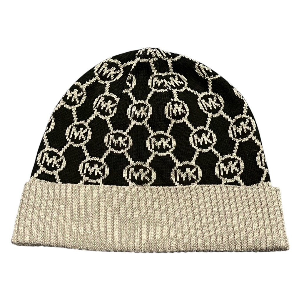 Michael Kors Vintage Y2K Metallic Lurex Monogram Knit Beanie Hat OS